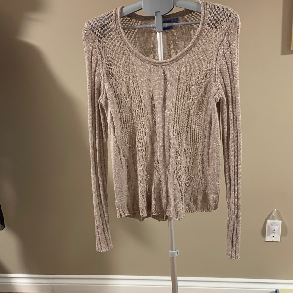 Simply Vera by Vera Wang Taupe Crochet Knit Sweater Women's Size XL